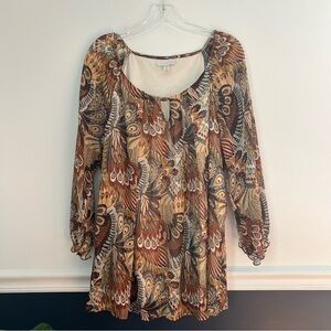 Dressbarn Brown Paisley Top  Blouse Size 2X Boho